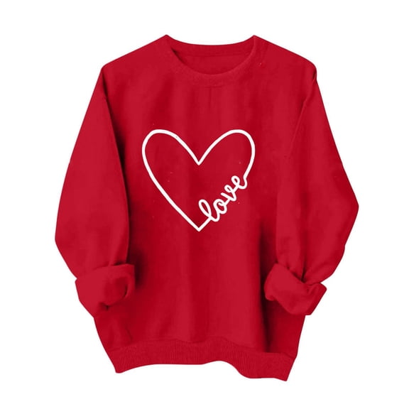 Fewfanhot Womens Tops Valentines Day Sweatshirt for Women Funny Love Heart Shirts Casual Valentine Pullover Long Sleeve Tops