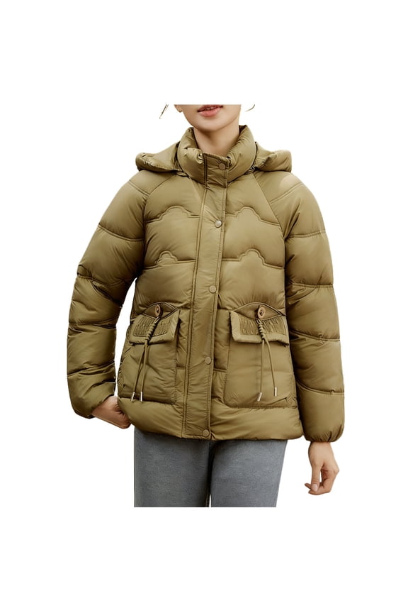 Womens Winter Clothes Down Jacket Hooded Winter Light Weight Short Puffer Coats Warm Windproof Ladies Parka