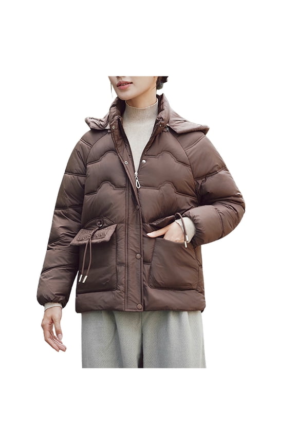 Womens Winter Clothes Down Jacket Hooded Winter Light Weight Short Puffer Coats Warm Windproof Ladies Parka