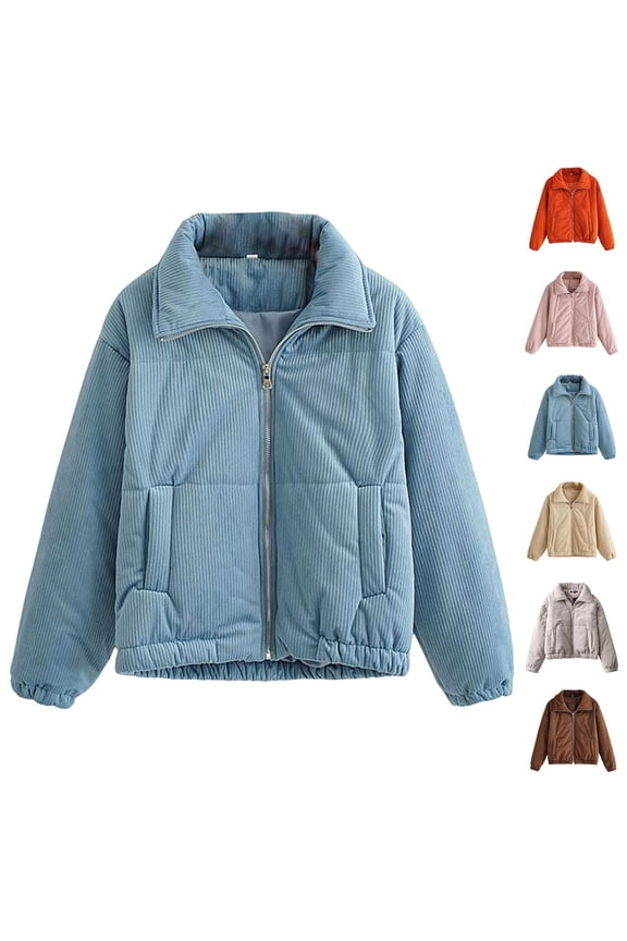 Womens Winter Clothes Long Sleeve Winter Jacket Coats Zip Up Stand Collar Quilted Outerwear Jackets with Pocket