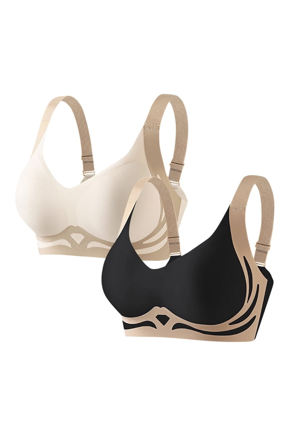Womens Wireless Comfort Bras Seamless Adjustable Front Closure Nylon Sleep-Friendly Support Bra 2-Pack 32-40B/C/D
