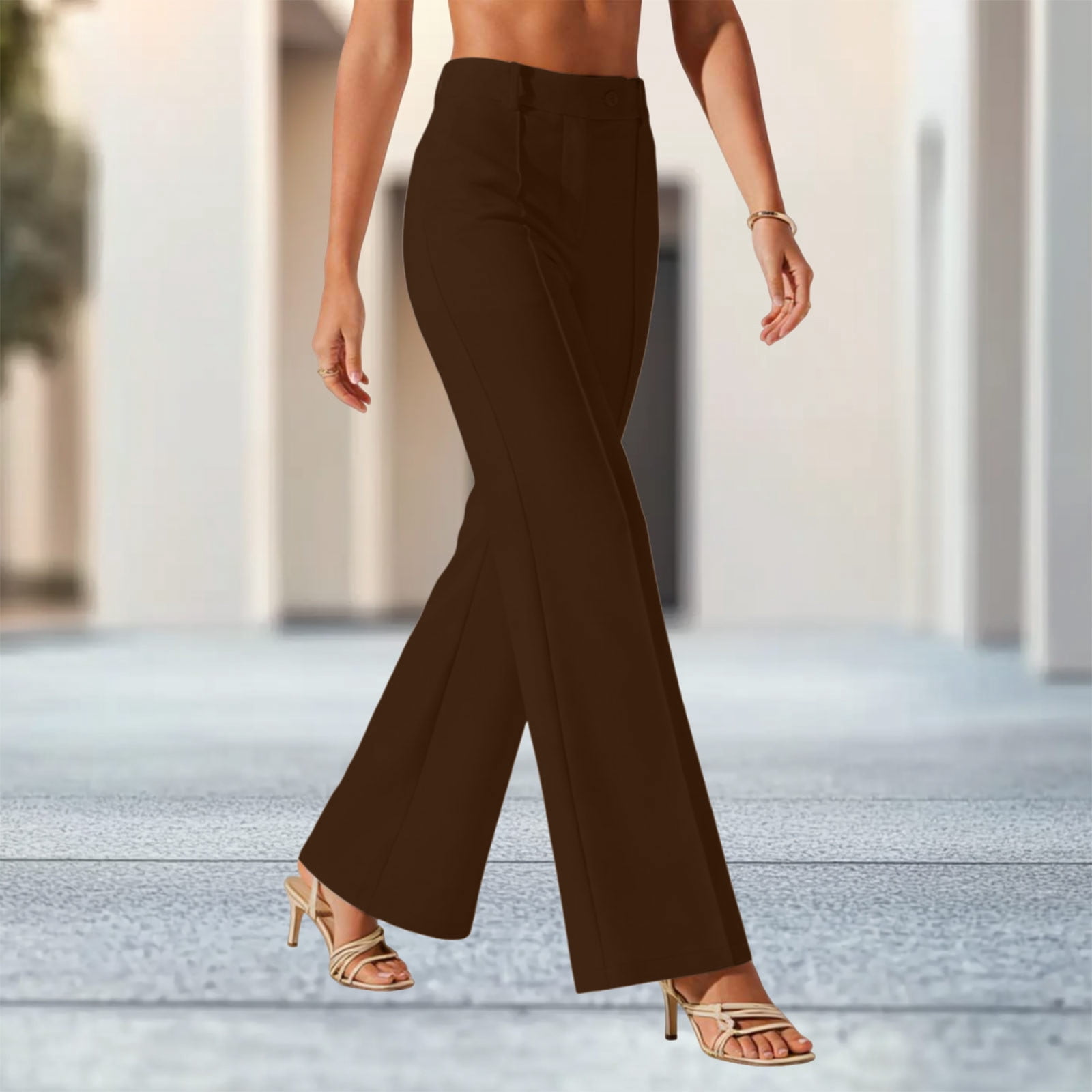 Fewfanhot Work Pants for Women Office Wide Leg Dress Pants Elastic ...