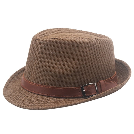 Fewfanhot Woven Fedora Hat for Men Women, Breathable Lightweight Trilby Hat with Leather Belt Buckle Classic Vintage Sun Hat for Daily Wear Party Wedding Gift