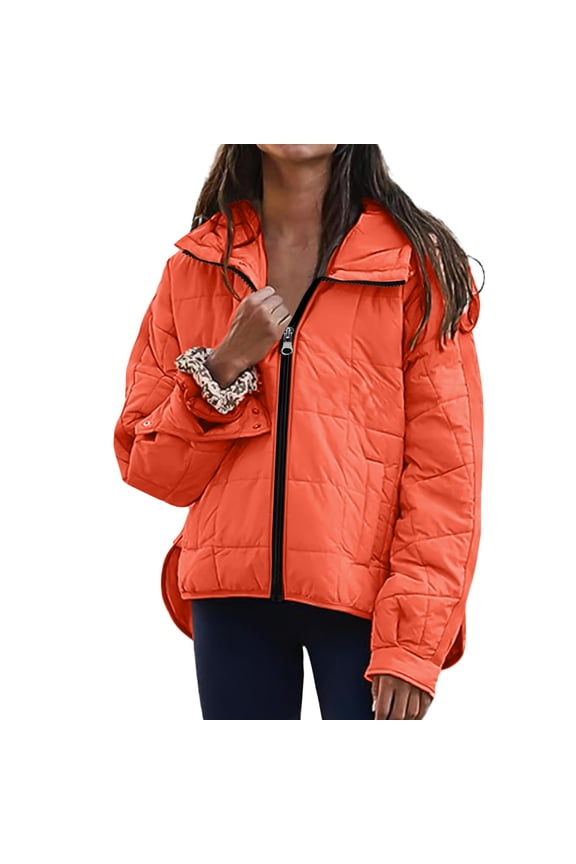 Zip Up Hoodie Women Lightweight Down Coat Long Sleeve Button Quilted Pullover Puffer Jacket Packable Hooded Winter Coat