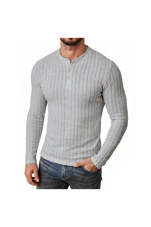 Men's & Big Men's Henley Neck Long Sleeve Shirts,Vertical Rib Brushed Thermal Tops