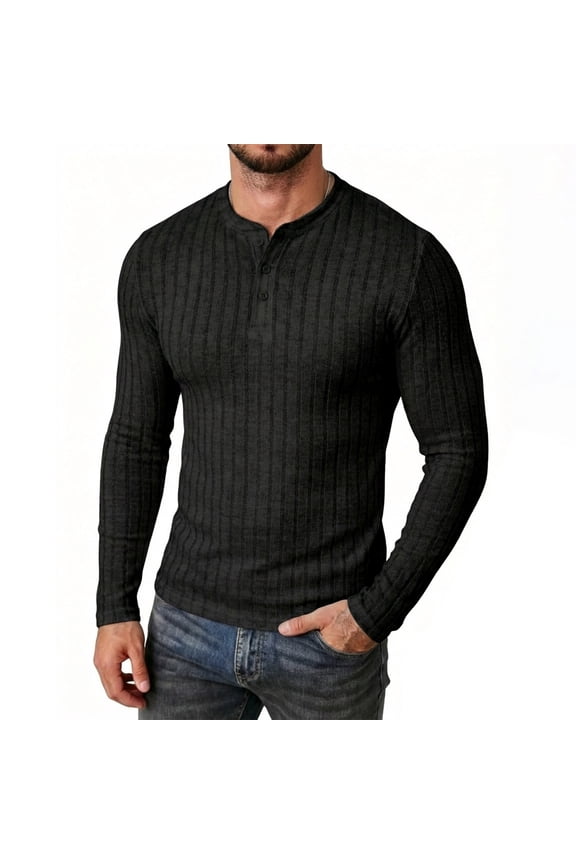 Men's & Big Men's Henley Neck Long Sleeve Shirts,Vertical Rib Brushed Thermal Tops