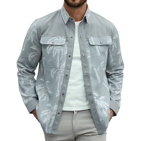 Fexilor Men's Button Down Long Sleeve Shirt Casual Vacation Style with Pearl Snap-on