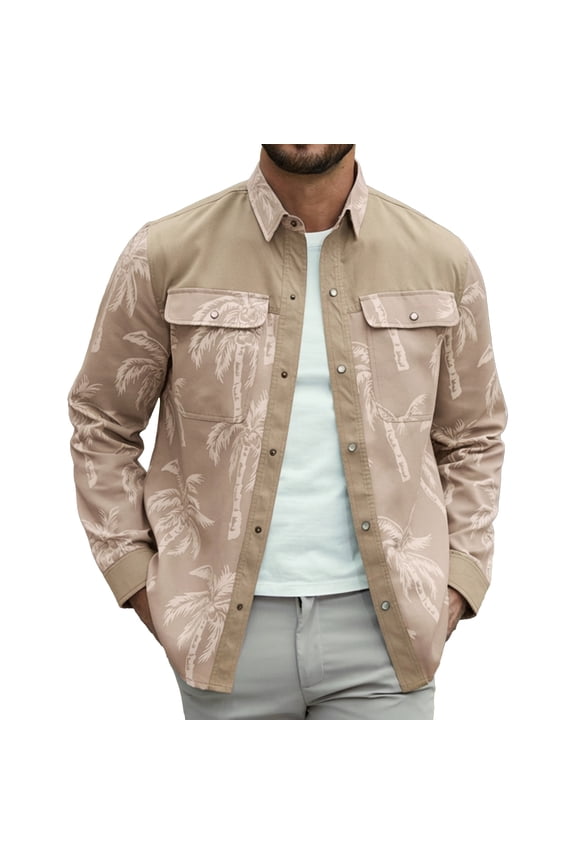 Men's Button Down Long Sleeve Shirt Casual Vacation Style with Pearl Snap-on