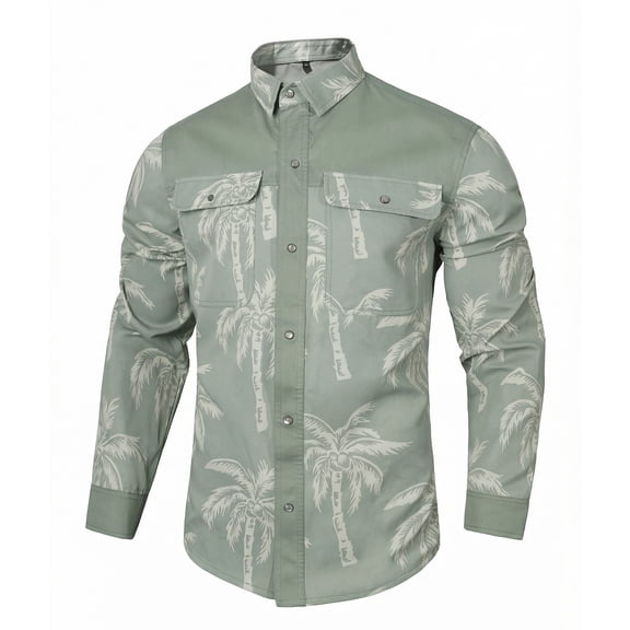 Fexilor Men's Button Down Long Sleeve Shirt Casual Vacation Style with Pearl Snap-on
