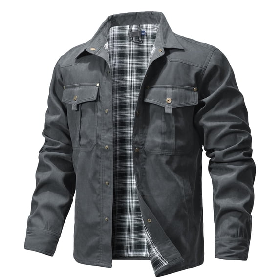 Fexilor Men's Flannel Lined Jacket, Plaid Brushed Lining, Cowboy Western Twill Outdoor Shirt Jacket