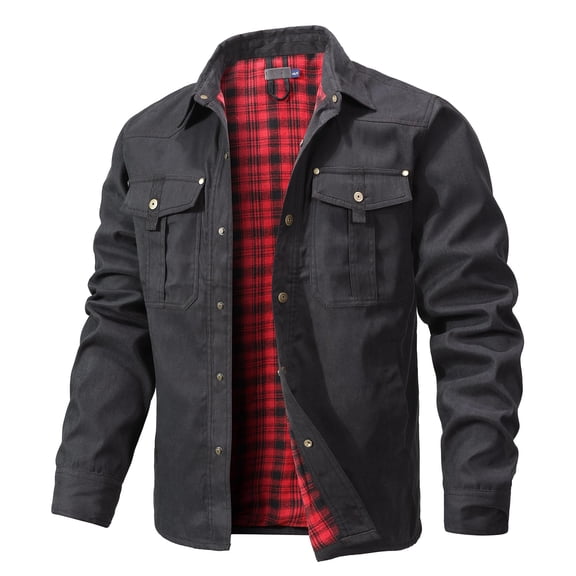 Fexilor Men's Flannel Lined Jacket, Plaid Brushed Lining, Cowboy Western Twill Outdoor Shirt Jacket