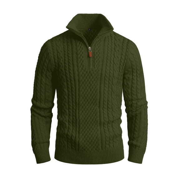 Fexilor Men's Quarter-Zip Sweater, Cable Knit Mock Neck Slim Fit Business Casual Pullover S-3XL