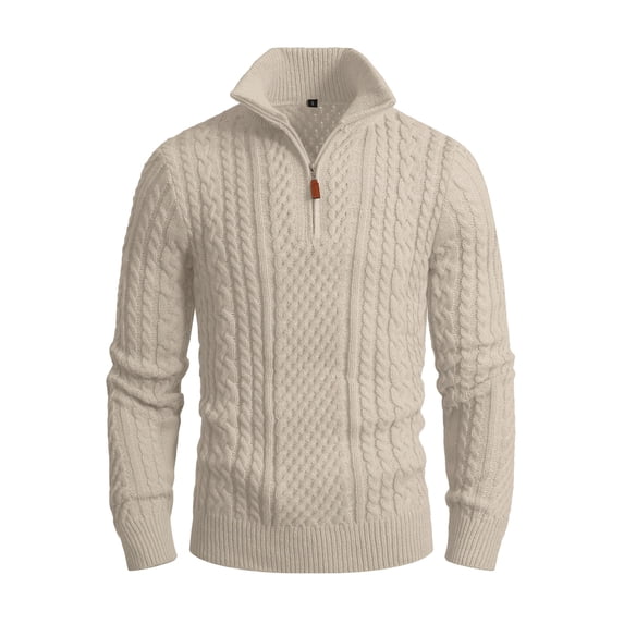 Fexilor Men's Quarter-Zip Sweater, Cable Knit Mock Neck Slim Fit Business Casual Pullover S-3XL