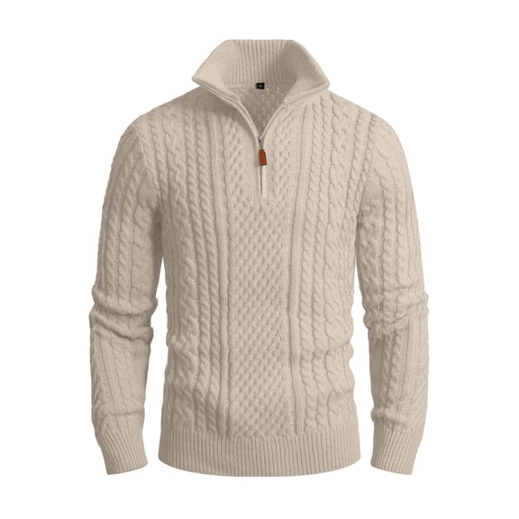 Fexilor Men's Quarter-Zip Sweater, Cable Knit Mock Neck Slim Fit Business Casual Pullover S-3XL
