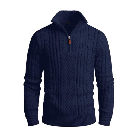 Fexilor Men's Quarter-Zip Sweater, Cable Knit Mock Neck Slim Fit Business Casual Pullover S-3XL