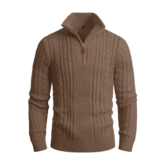Fexilor Men's Quarter-Zip Sweater, Cable Knit Mock Neck Slim Fit Business Casual Pullover S-3XL