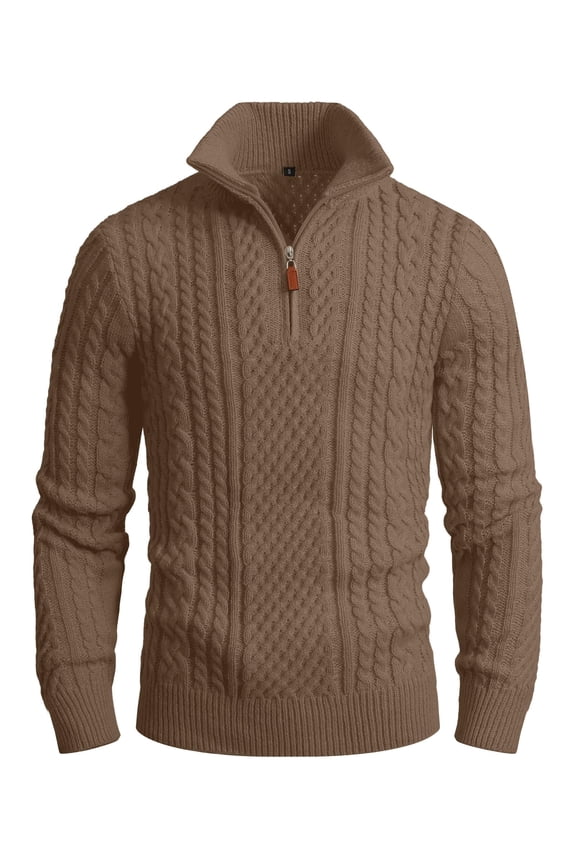 Men's Quarter-Zip Sweater, Cable Knit Mock Neck Slim Fit Business Casual Pullover S-3XL