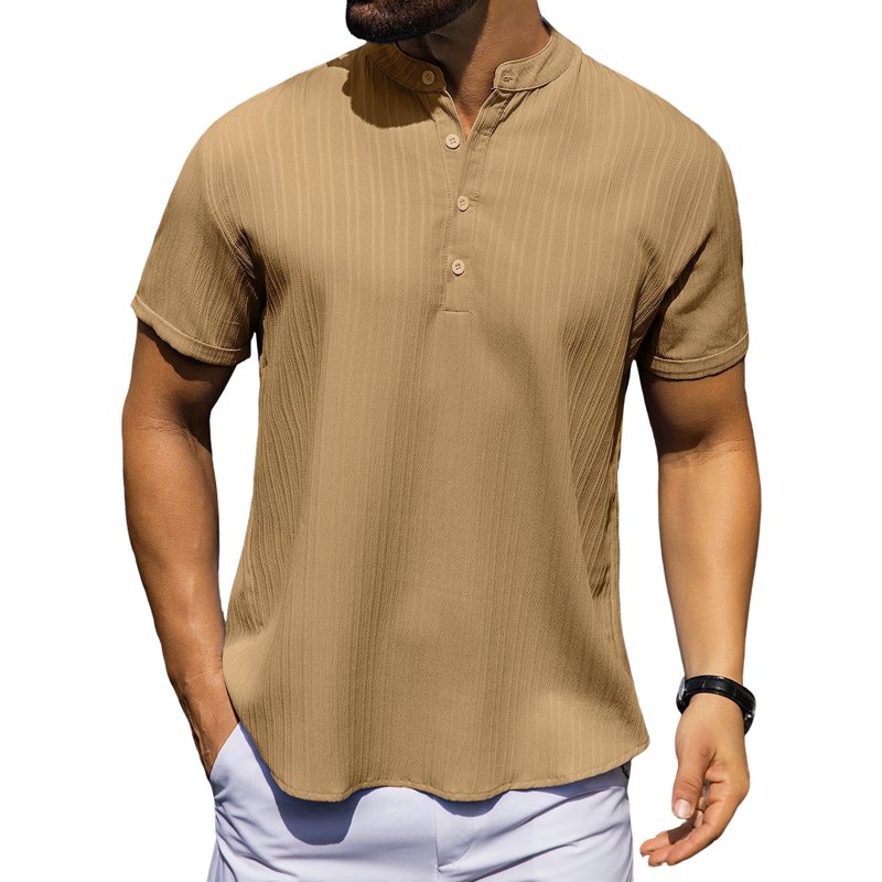 Men's Shirts Short Sleeve Button Down Relaxed Fit Modern Stand Collar Casual Dress Shirts, Fade-Resistant