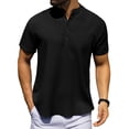 thumbnail image 1 of Fexilor Men's Shirts Short Sleeve Button Down Relaxed Fit Modern Stand Collar Casual Dress Shirts, Fade-Resistant, 1 of 6