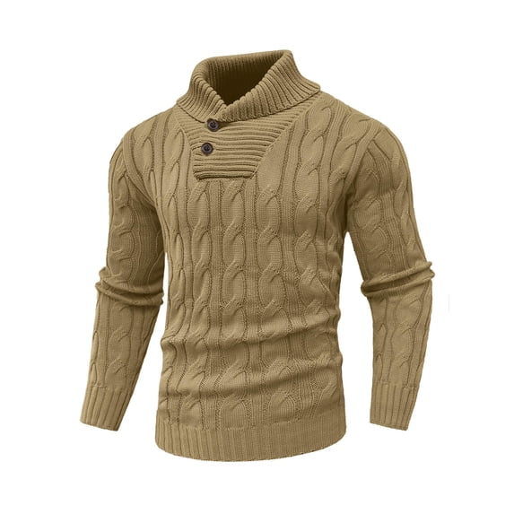 Fexilor Men's Vintage Lapel Button Fisherman Cable Knit Sweater, Light Warm Winter Breath Pullover S-3XL