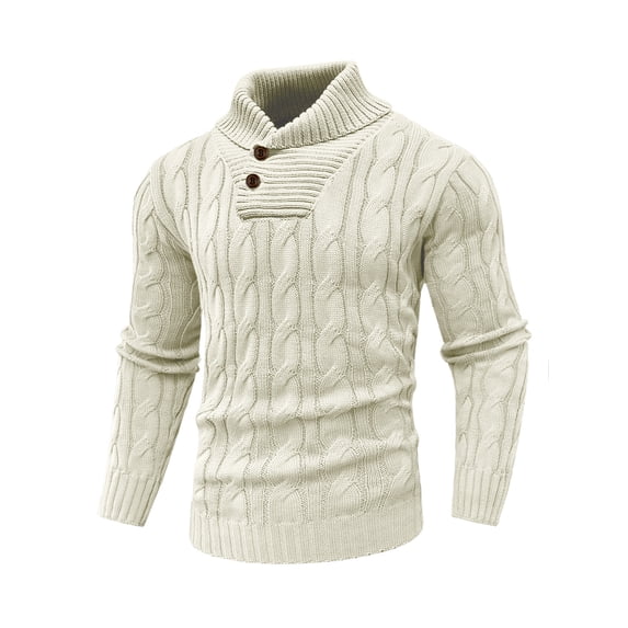 Fexilor Men's Vintage Lapel Button Fisherman Cable Knit Sweater, Light Warm Winter Breath Pullover S-3XL