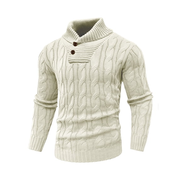 Fexilor Men's Vintage Lapel Button Fisherman Cable Knit Sweater, Light Warm Winter Breath Pullover S-3XL
