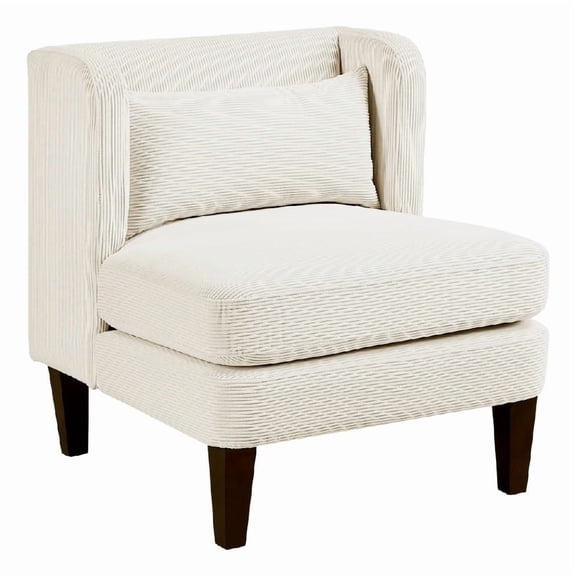 Feya Accent Chair w Lumbar Pillow- Channeled Beige Corduroy- Brown Legs