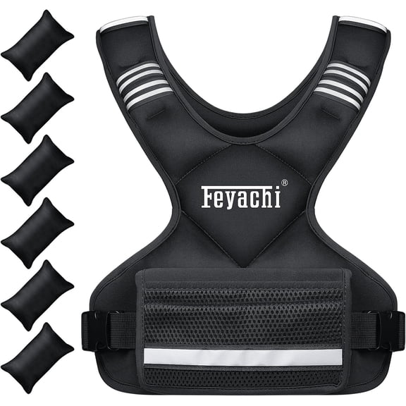 Feyachi Adjustable Weighted Vest - 11.5lbs/12lbs X Type Weight Vest with Reflective Stripe Ideal for Running Workout and Training