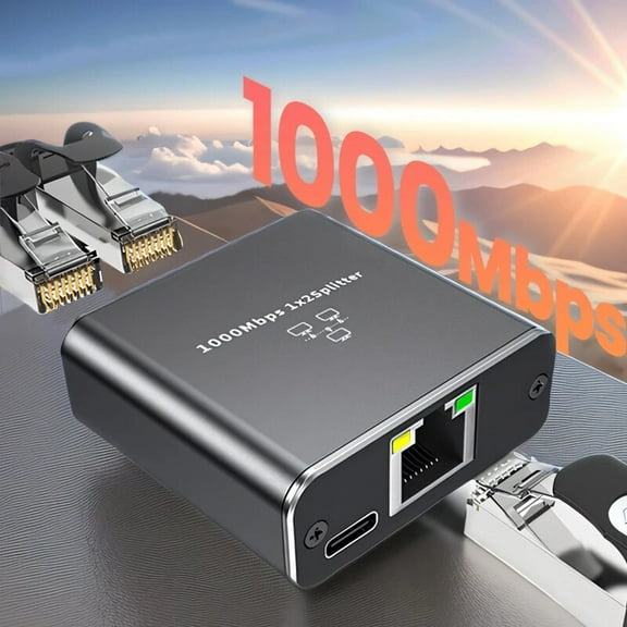Feylan 1000Mbps RJ45 Ethernet Splitter 1 to 2 Out Network Splitter with USB Power Cable RJ45 Internet Splitter Adapter 1000Mbps