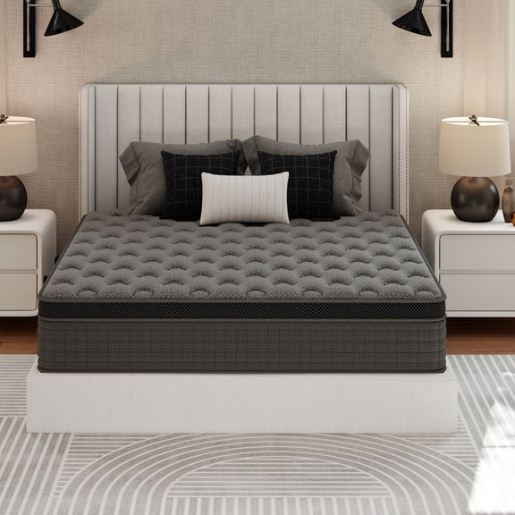 Feymoka 12 Inch Hybrid Mattress Queen, Double Layer Spring System, Medium Firm Support with Breathable Polyester Knit Top, Motion Isolation for Noise-Free Sleep