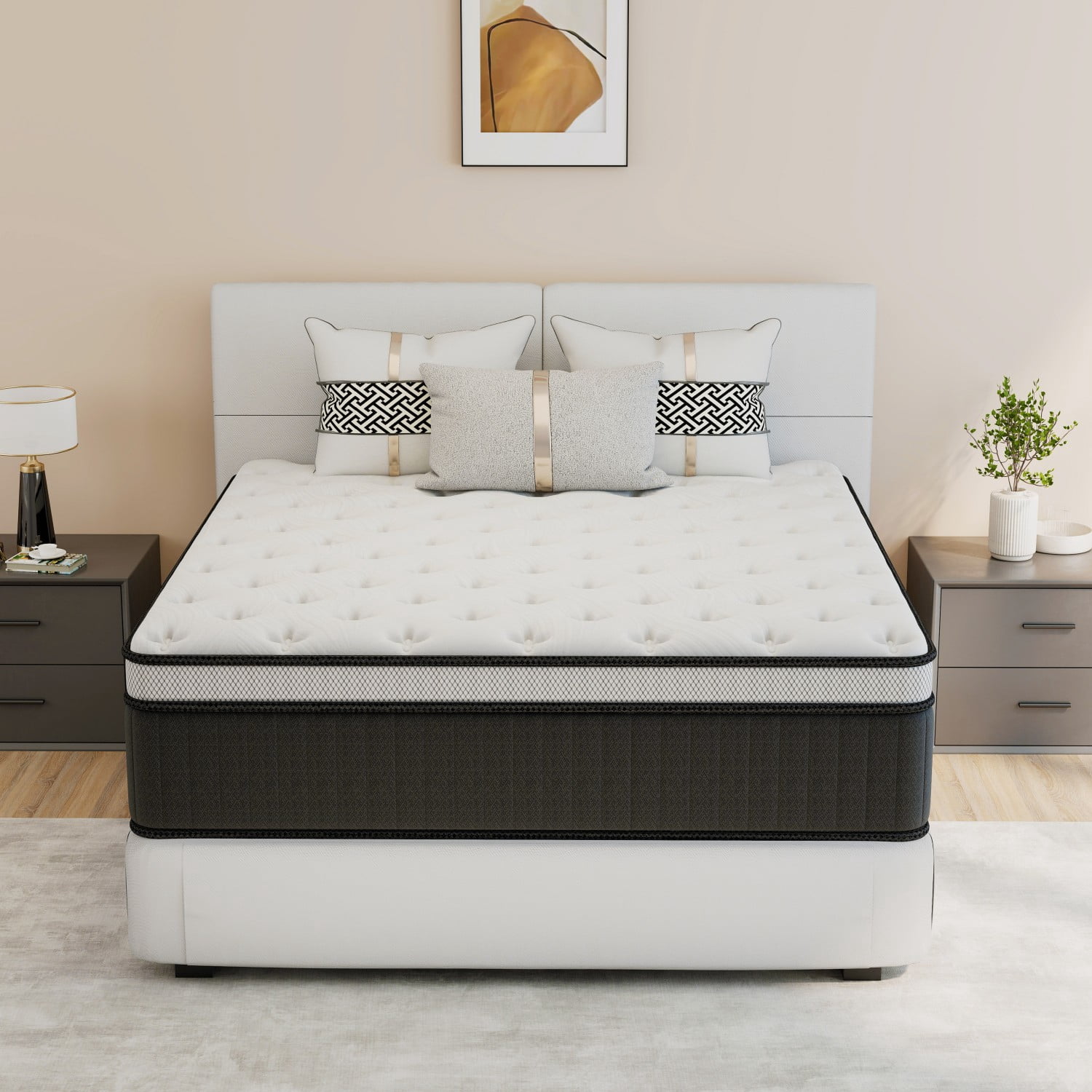Feymoka 14 Inch Cooling Gel Hybrid Mattress King, Bamboo Charcoal Cover, Breathable Memory Foam with Pocket Springs, Medium Plush Feel