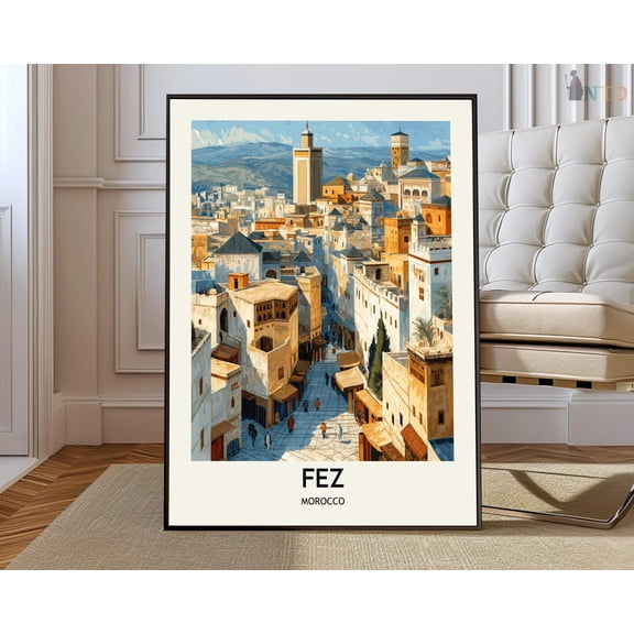 Fez Morocco City Map Landmark Wall Art Travel Decor Photo Print, Unframed Paper Poster 8x10in