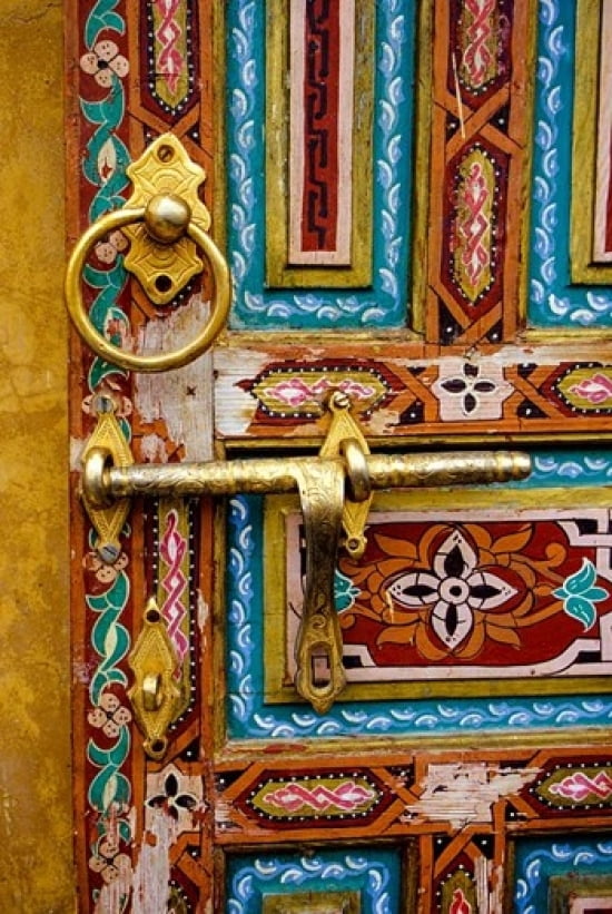 Fez Morocco Painted Wooden Door in the Old City Canvas Art - Charles O Cecil DanitaDelimont (12 x 17)