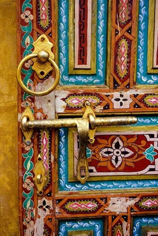 Fez Morocco Painted Wooden Door in the Old City Canvas Art - Charles O Cecil DanitaDelimont (24 x 36)