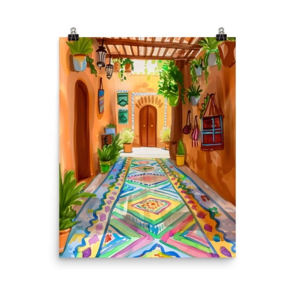 Fez Morocco Print, Moroccan Alleyway Wall Art, Marrakesh Medina Poster, Chefchaouen Travel Decor, Arabesque Architecture Artwork Home Decor #4123, Unframed Poster Size 12x18