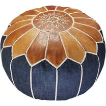 Fezcrafts 40  Colors Stuffed Moroccan Ottoman Genuine Goat Leather Round Handmade Pouf Footstool Living Room Cocktail Seats Tribal Boho Furniture (Tan/Jean)