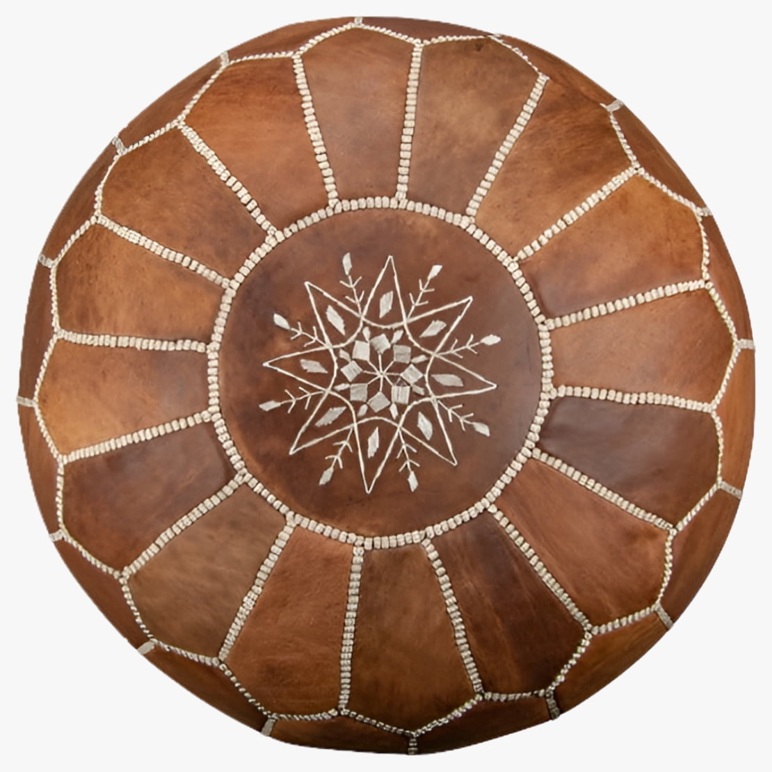 Fezcrafts Moroccan Eclectic Tan Brown Goat Leather Pouf Handmade Stuffed Footstool