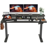 Fezibo Height Adjustable Electric Standing Desk with Drawers and Storage Shelf, Sit Stand Desk with Splice Board, Black Finish, 55"