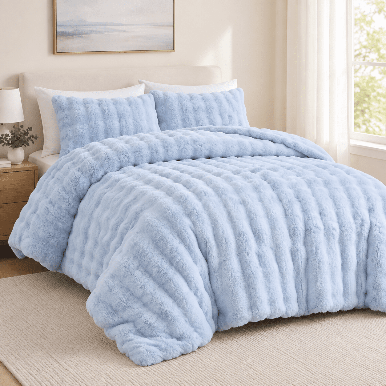 Ffaux Rabbit Bubbleforter California King - Light Blue - Walmart.com
