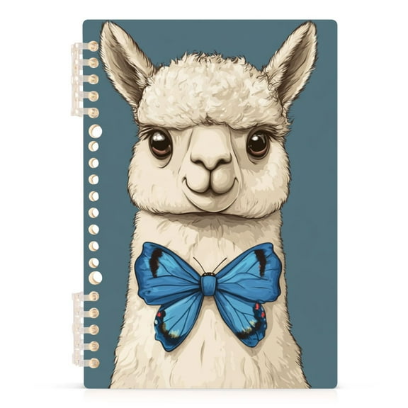 Ffyy3_alpaca Wearing Butterfly Tie Ring Binder Notebook Journey Note Diary College Ruled Spiral Notebook Study Loose Leaf Paper A5 60 Pages