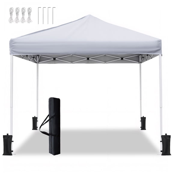 Ffz 10X10 Pop Up Canopy Tent, Ivory White Steel Frame, Silver-Coated Top Upf50+ Water Resistant, 3 Adjustable Heights (5.8-6.4Ft)