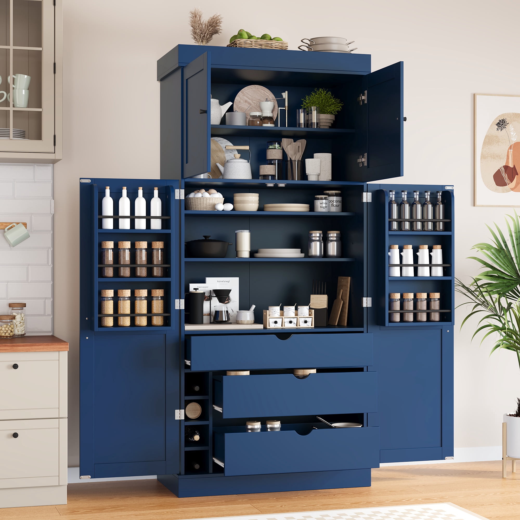 FFZ 77 inch Tall Freestanding Kitchen Pantry 35x17.7 inch Modern Shaker ...