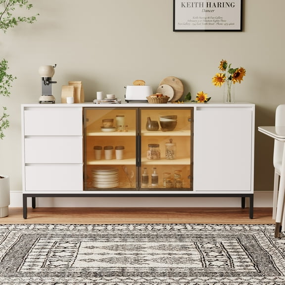 Ffz Buffet Cabinet With Storage, Kitchen Side Panel Storage Room With Doors And 3 Drawers, Pantry Cabinet Display Rack, Console, Dining Table Manager Furniture