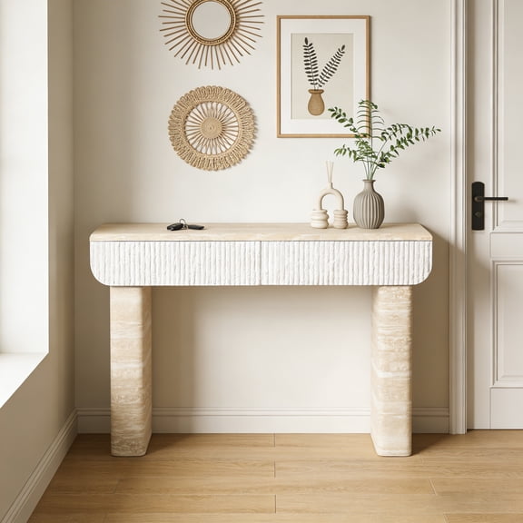 Ffz Entryway Table, Two Hidden Handle Drawers, Console Table ,Easy Assembly