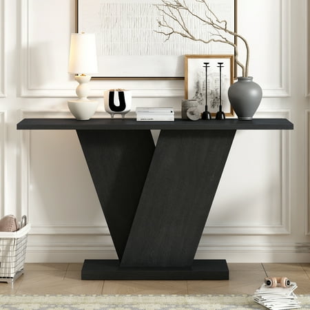 Ffz Mirod Console Table With Natural Wood Veneer,V-Base Design For Classic Versatility ,Perfect For Displaying Your Favorite Items