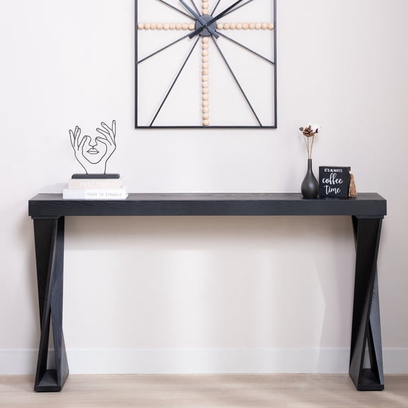 Ffz Modern Console Table 58.3" Narrow Entryway Table, Black Manufactured Wood Sofa Table With Crossed Legs For Hallway, Living Room