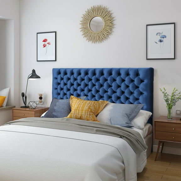Ffz Tufted Upholstered Queen Size Bed Headboard In Modern Button Design, Adjustable Solid Wood Head Board