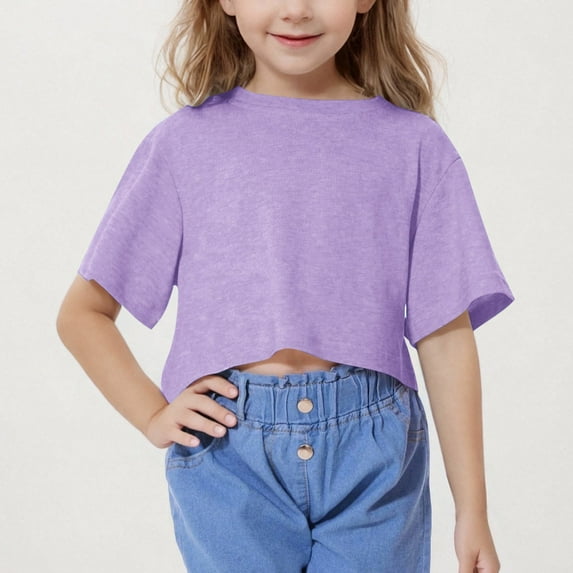Fglymey Girls Athletic T Shirts Kids Summer Crewneck Short Sleeve TrendsCrop Tops Tees Purple 12 Years