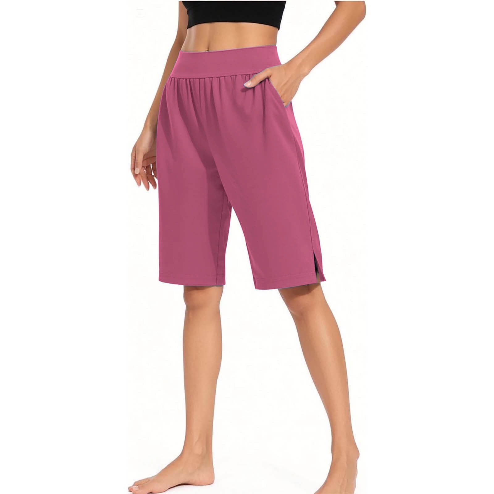 WHOUARE 4-Pack Women's Biker Yoga Shorts - High Waisted With Pockets, Tummy Control Workout Shorts - View #8