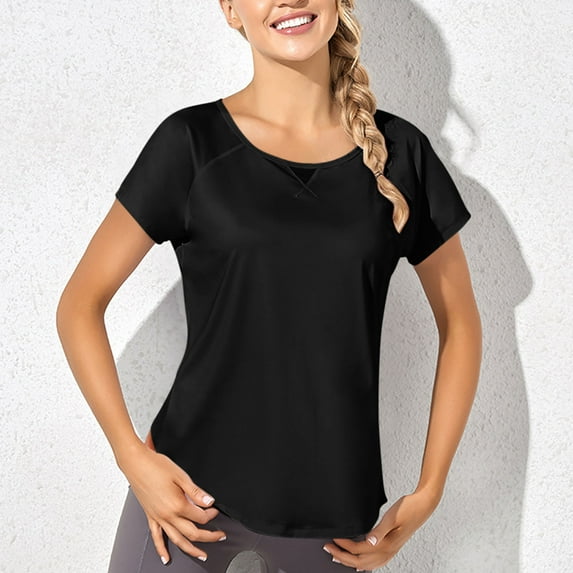 Fglymey Short Sleeve Workout Tops for Women Athletic T-Shirts Lightweight Yoga Running Tee Top Black M